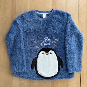 Cute & Cozy Fleece Top. Be Cool Penguin Design. Size 12/14. Pre-owned. Great Con